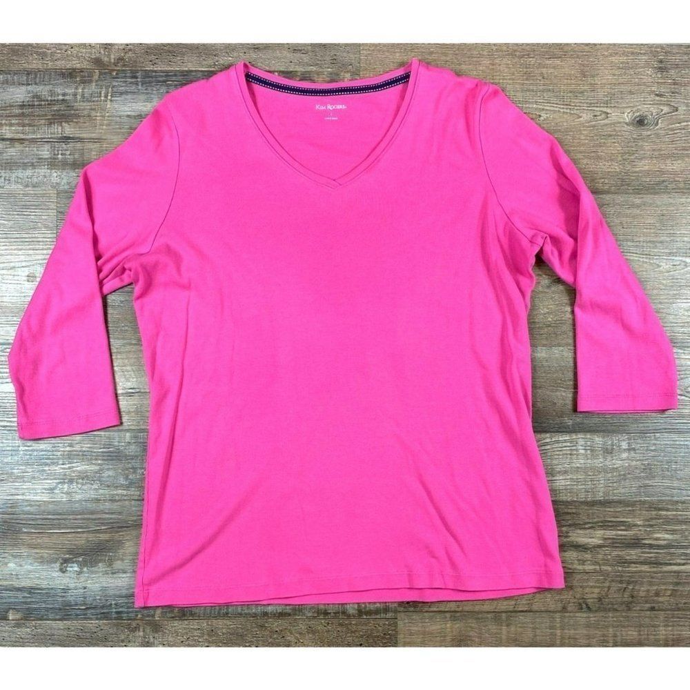 Kim Rogers Women's Pink 3/4 Sleeve Top (L) - Picture 2 of 4